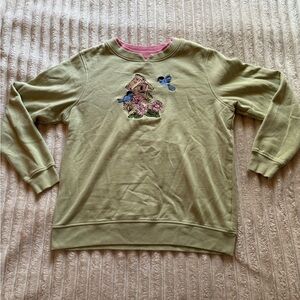 Green Crew Neck Sweater with Embroidered Birdhouse Design